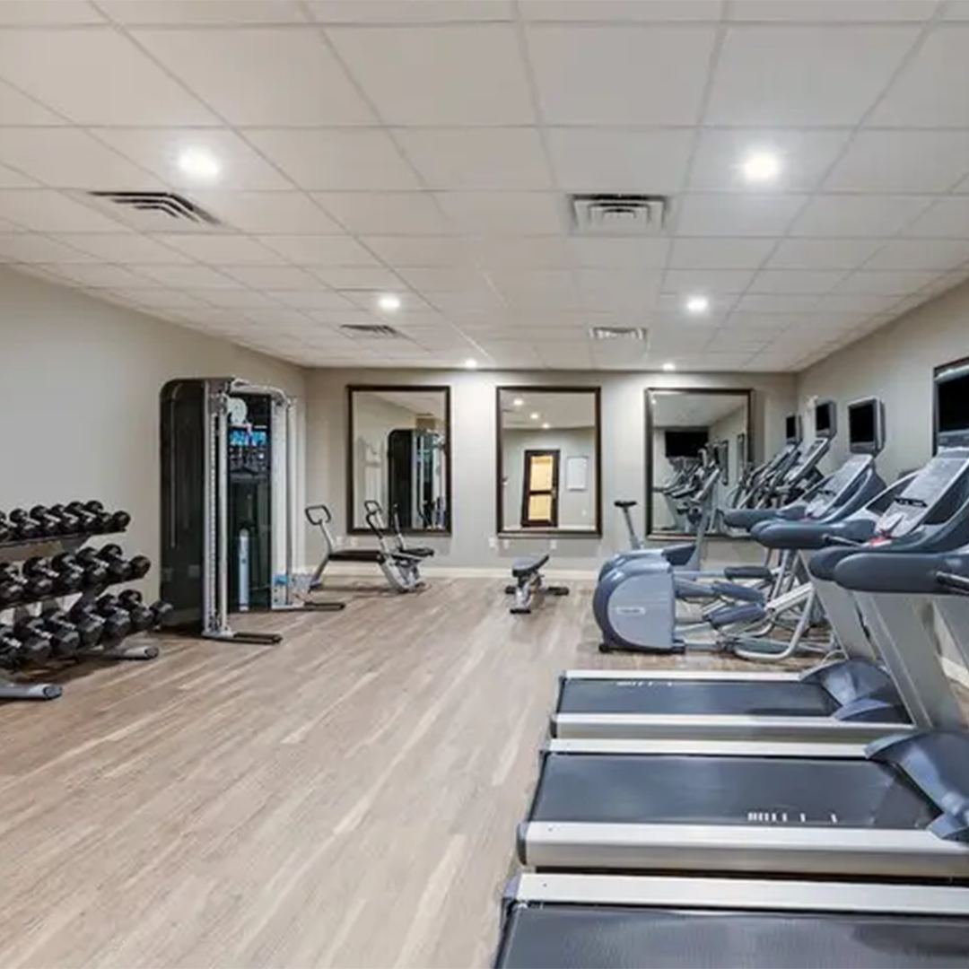 Fitness room at a hotel .